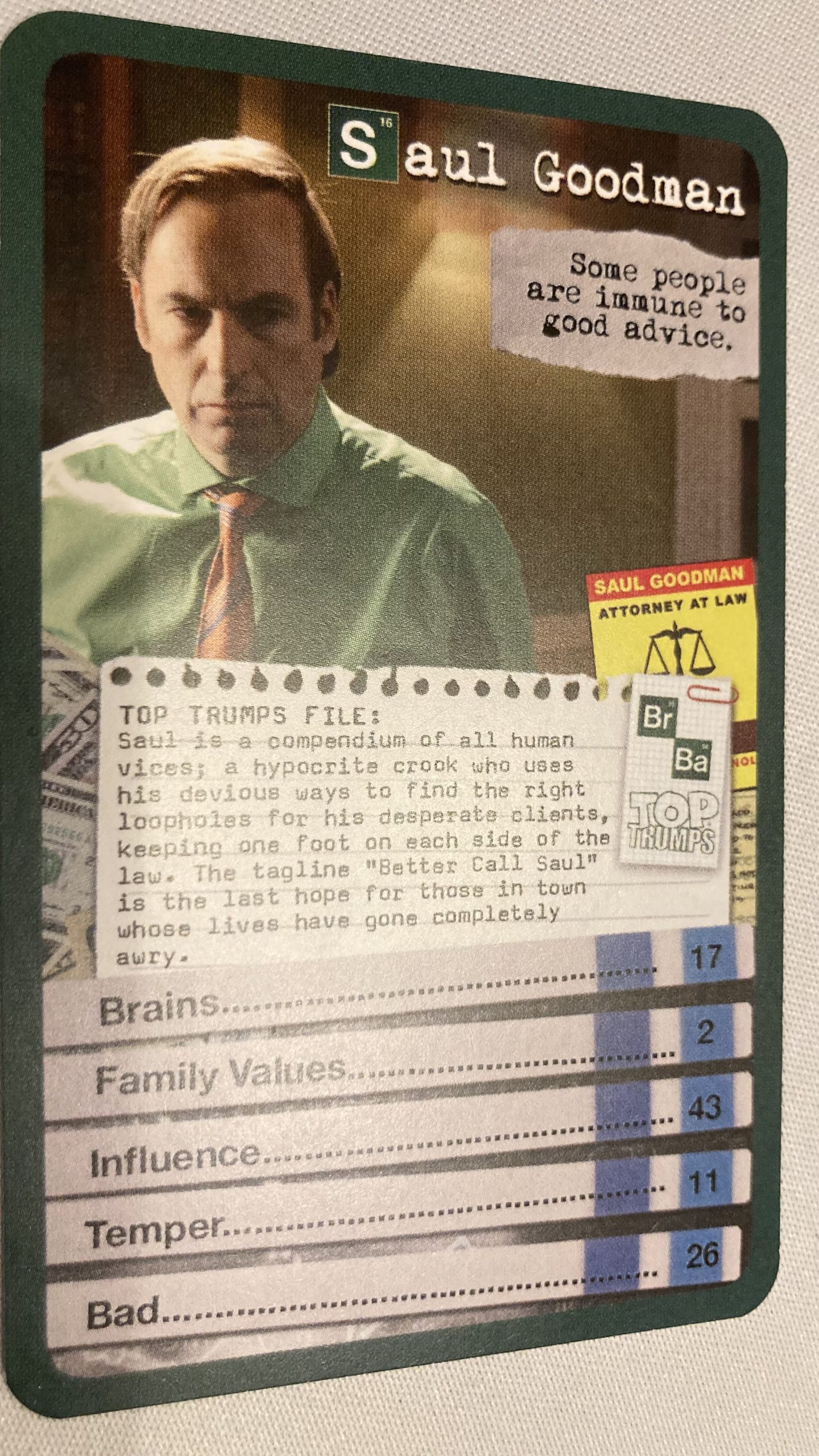 Saul Goodman Top Trump card