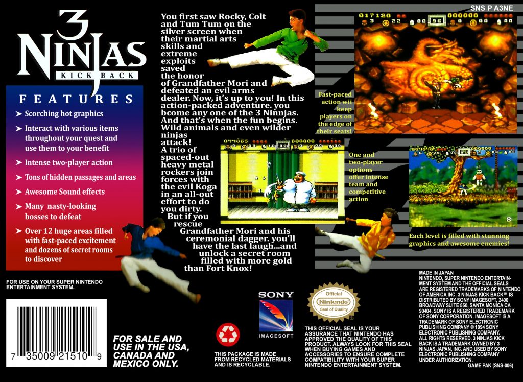 Rear box art for 3 Ninjas Kick Back