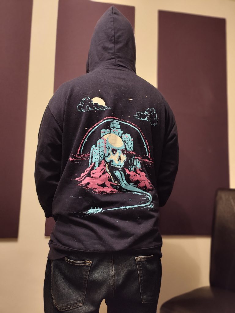 Adam's xmas present from Katen - a Hell on Earth 'Castle Gayskull' hoodie!