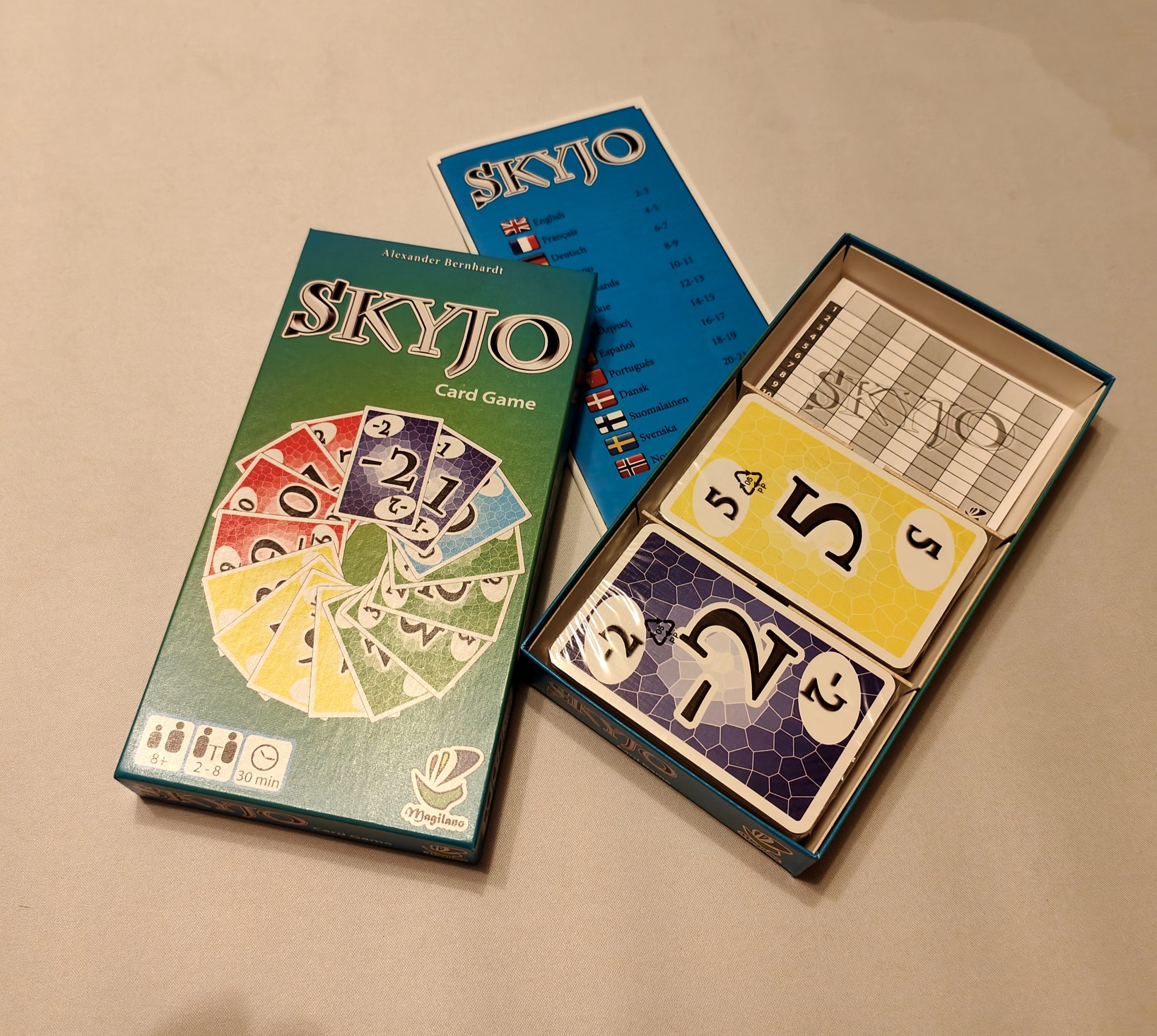 Our featured game - Skyjo, an xmas present from Karen's mum to Adam