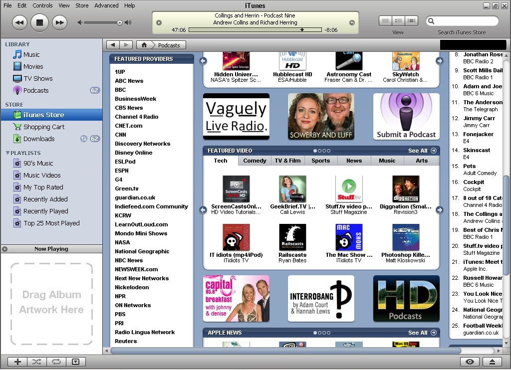 Screenshot of Interrobang podcast on iTunes front page - circa 2007