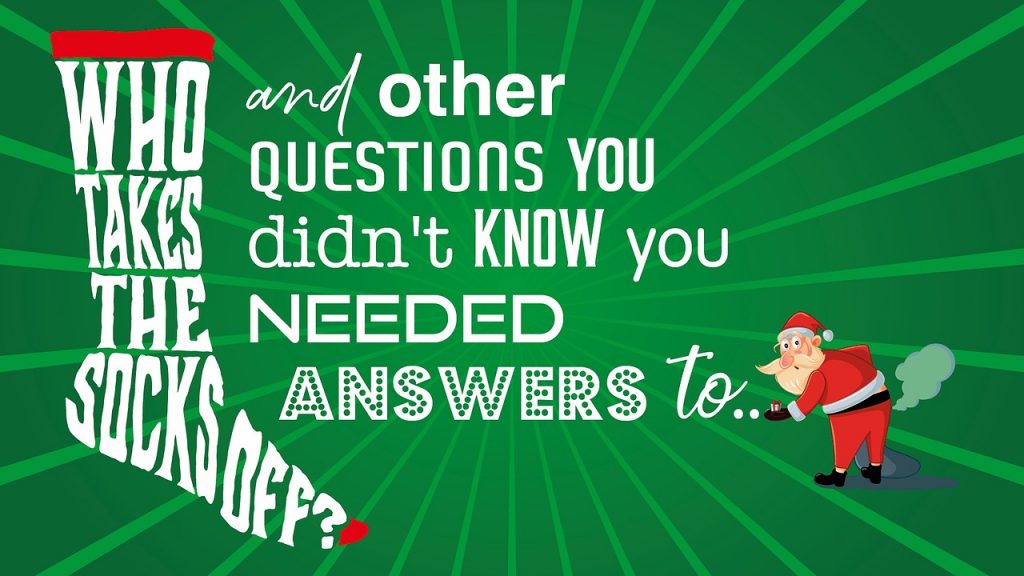 Who Takes the Socks Off Christmas Splash Screen featuring a festive Socks logo and a farting Father Christmas