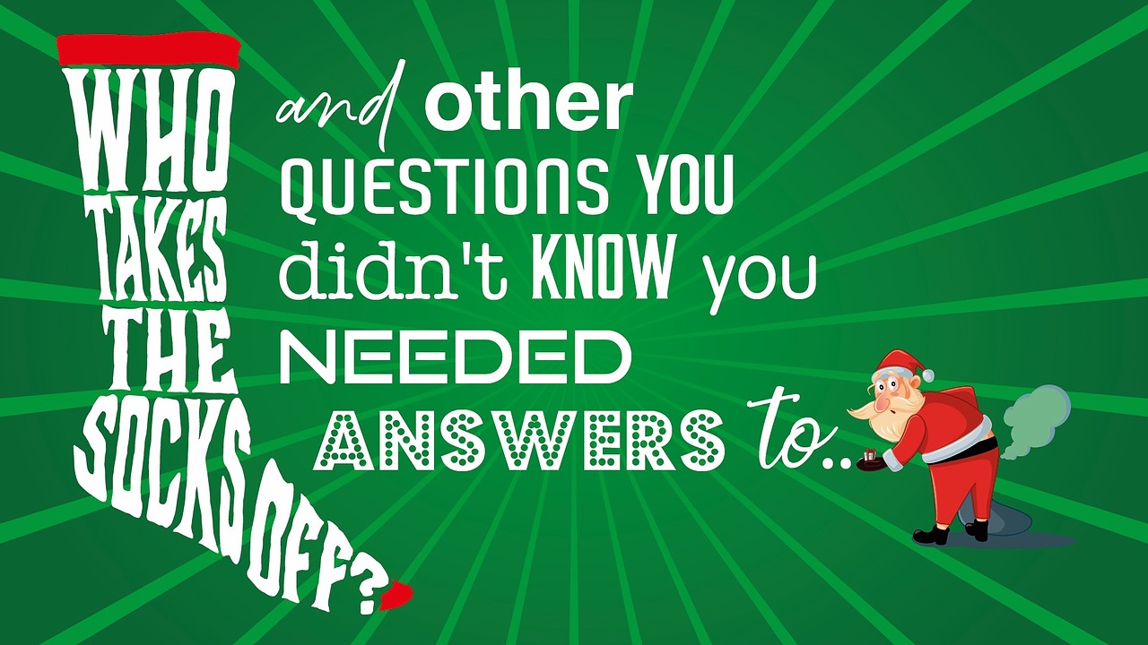 Who Takes the Socks Off Christmas Splash Screen featuring a festive Socks logo and a farting Father Christmas