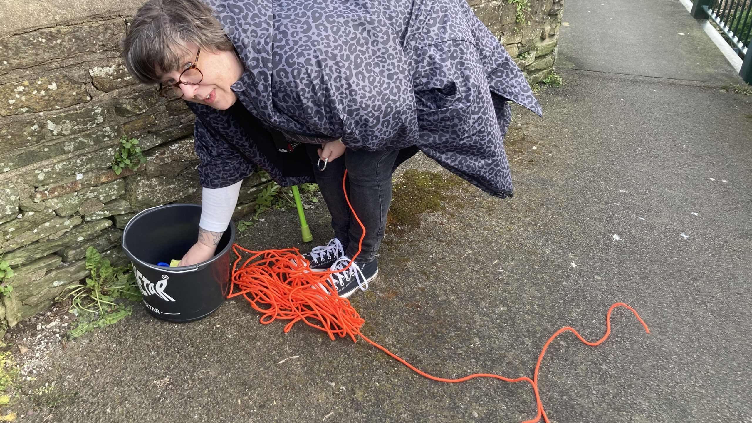 Karen unpacks her magnet fishing gear