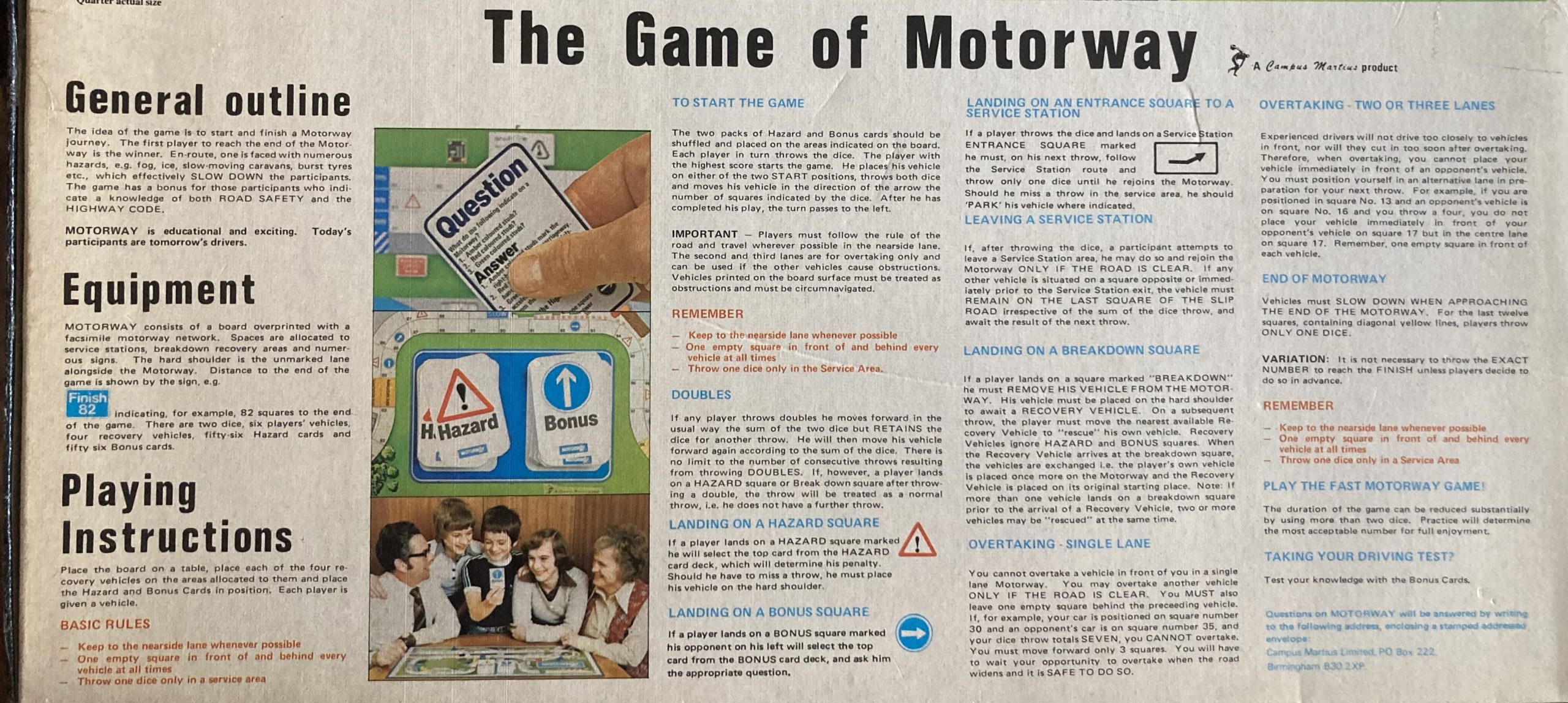 The back of the box for the board game 'Motorway'